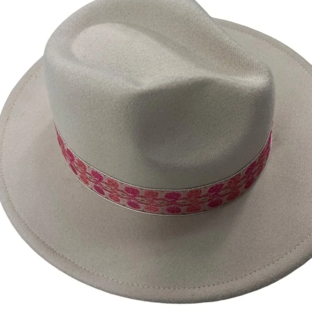 Altar’d State Womens Wool Blend Short Brim Fedora Barbiecore Beige Pink OS Indie